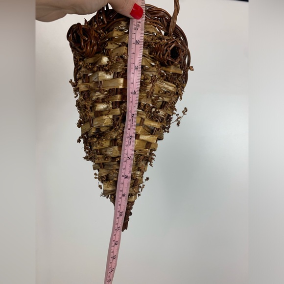 Primitive Cornucopia Horn Basket Lined Floral Thanksgiving Fall Farmhouse Rustic - Picture 11 of 16